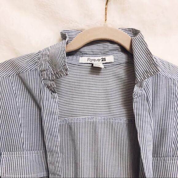 Forever 21 Blue & White Striped Button Shirt - Picture 4 of 8